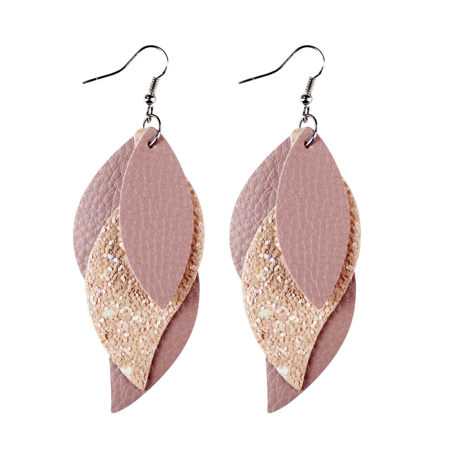 Wholesale Lychee Patterned Sequin Leaf Wave Shaped Three-layer Leather Earrings