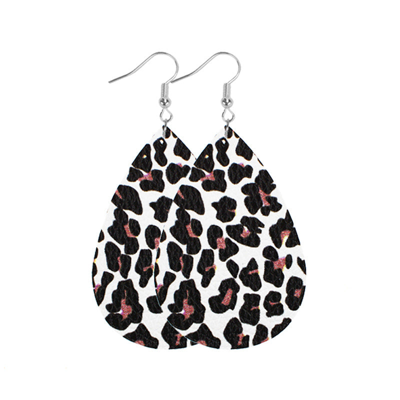Wholesale Western Style Leopard Print Cow Print Leather Double Sided Print Earrings
