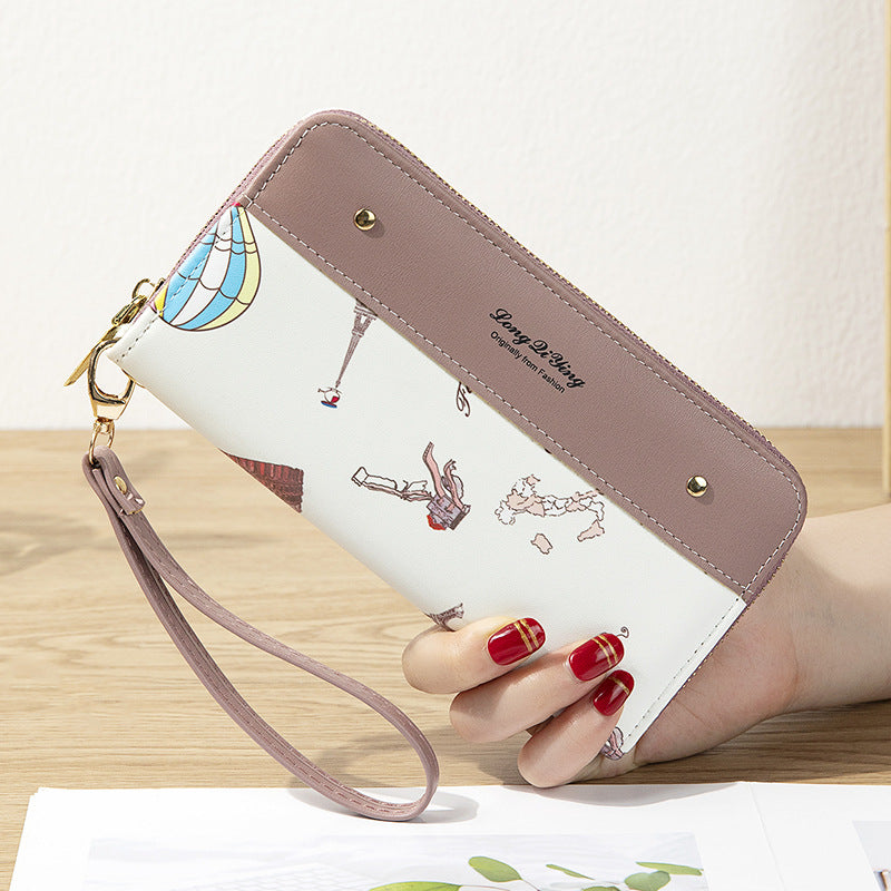 Wholesale Zipper Splicing Contrasting Iron Tower PU Women's Wallet