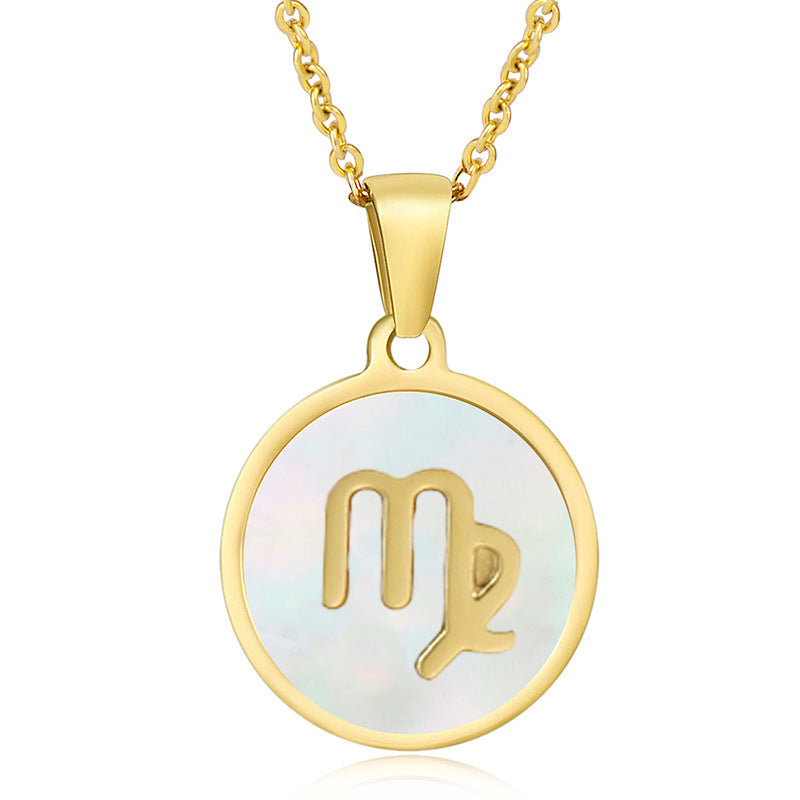 Wholesale Titanium Steel Circular Shell Twelve Constellation Necklaces