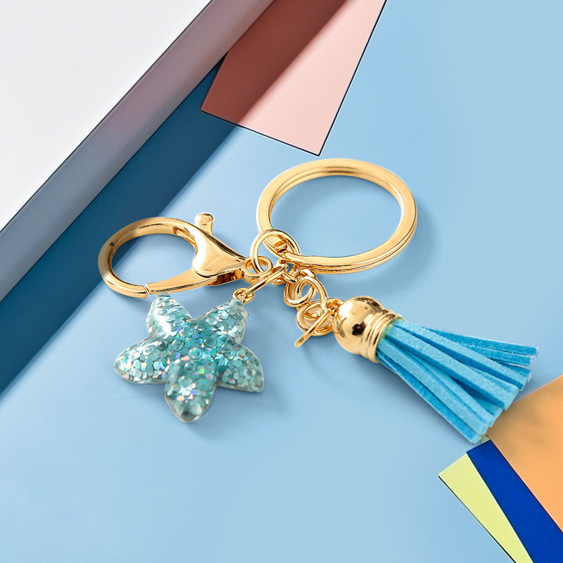 Wholesale Blue keychain star tassel ocean crystal pendant