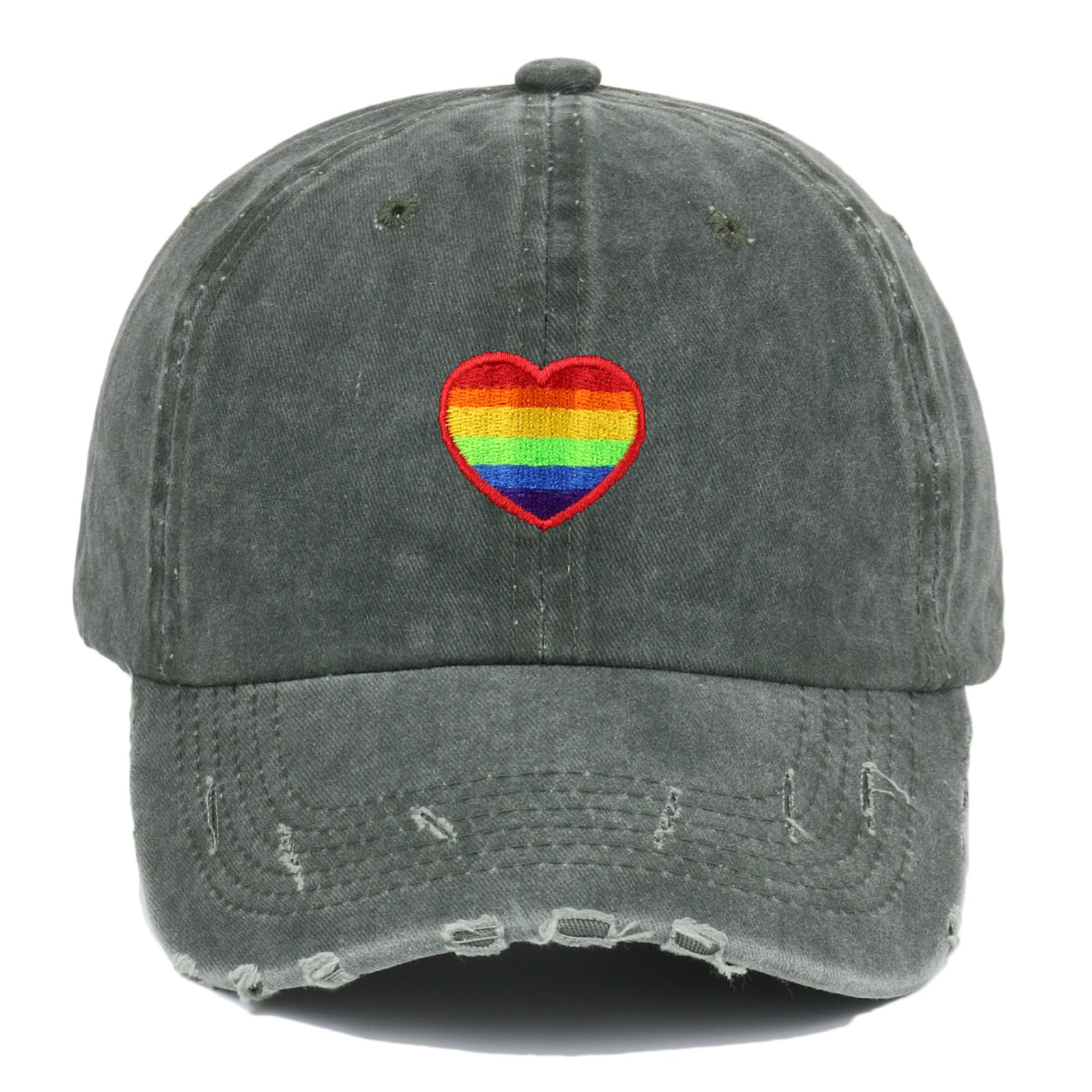 Wholesale Cotton Rainbow Heart Embroidery Baseball Cap