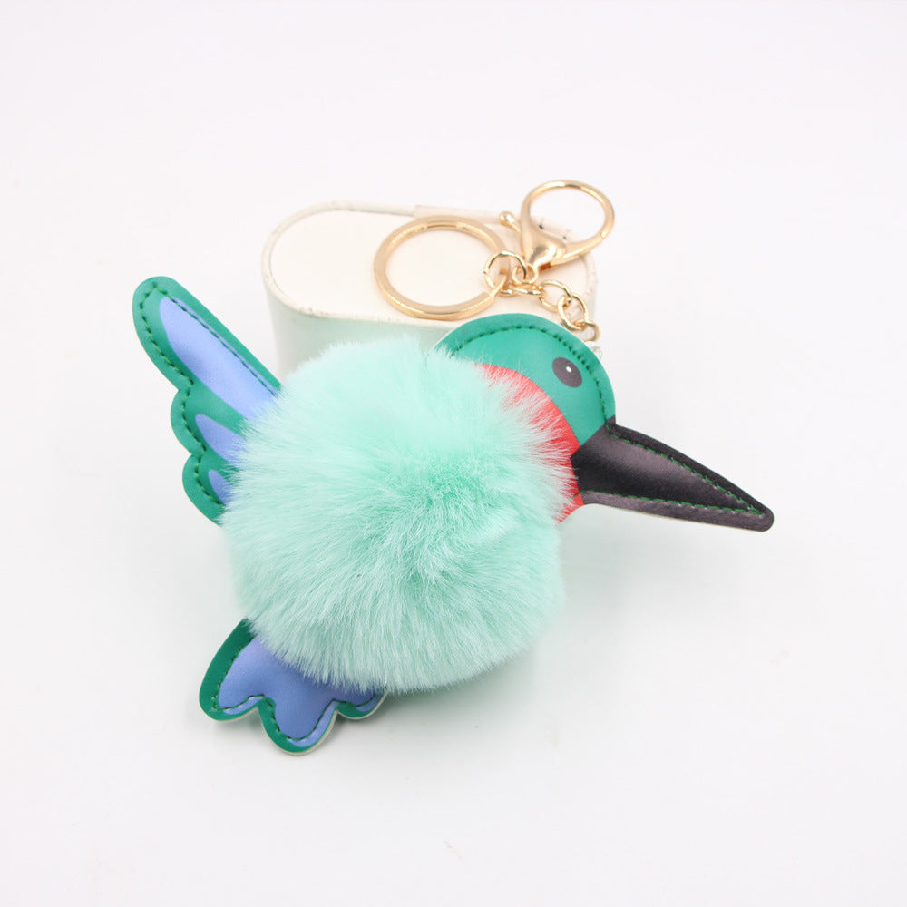 Wholesale Trendy Hummingbird Plush Bag Charm Dark Green Alloy Keychain Boutique Resale Accessory