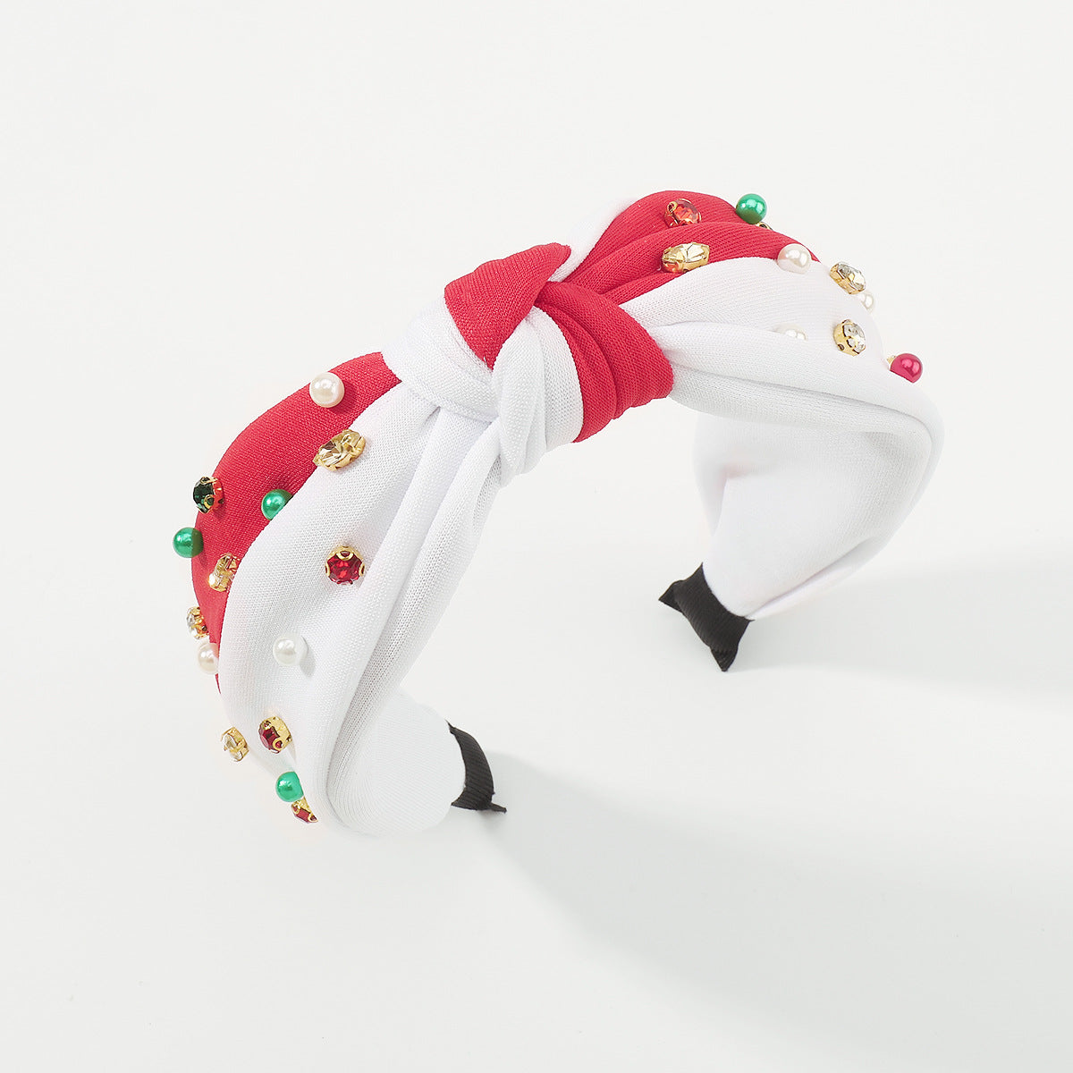 Wholesale Christmas Color Block Fabric Knotted Diamond Headband