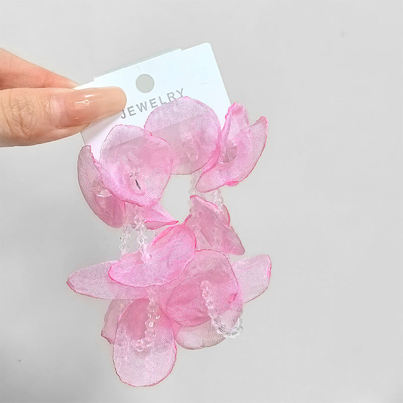 Wholesale Fabric flower super fairy handmade beaded fairy small fresh flower silver needle earrings