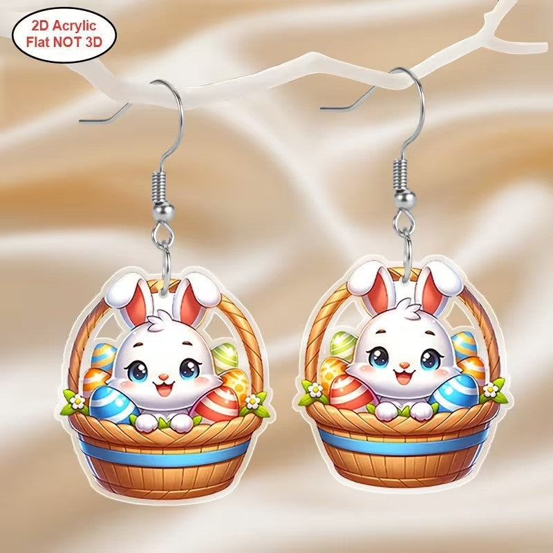Wholesale Easter Basket White Rabbit Acrylic Earrings
