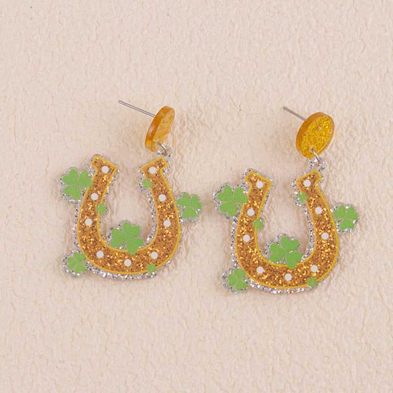 Wholesale St.  Patrick' s shamrock hat-shaped letter Acrylic Earrings