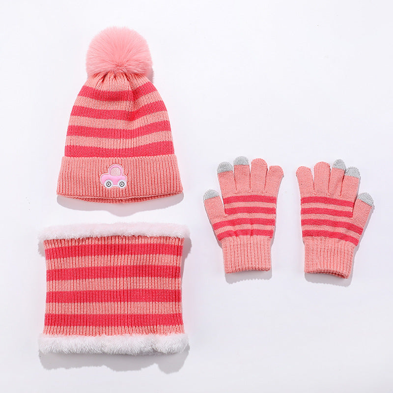 Wholesale Children's Winter Hat Knitted Woolen Scarf Gloves Set