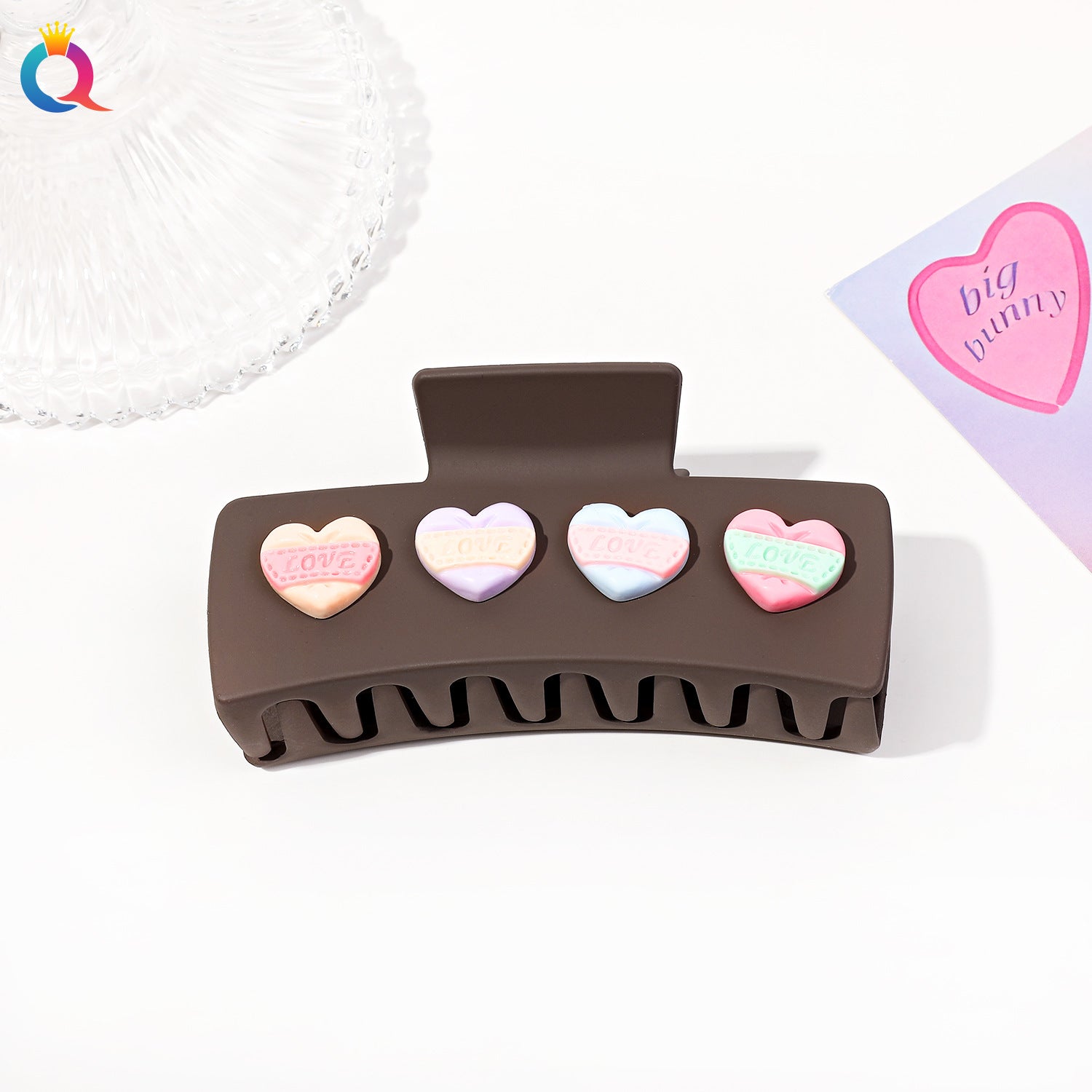 Wholesale Qiyue Valentine's Day headband pink love hairpin fabric wide-brimmed grip shark clip