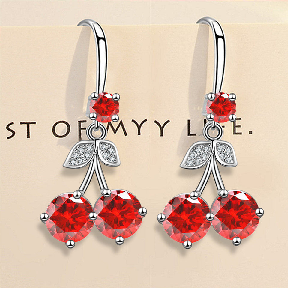Wholesale Cherry inlaid medium length colored zircon earrings