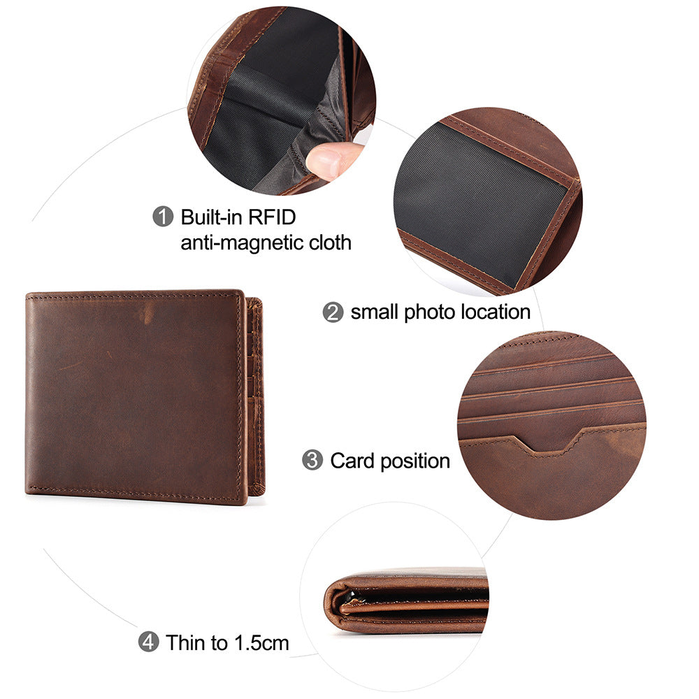 Wholesale New Men's Genuine Leather  Retro Short Bits Business Simple All-match Wallet