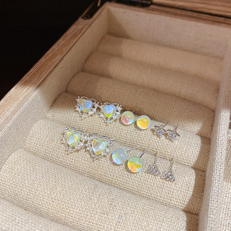 Pendientes de aleación al por mayor S925 Silver Needle Aurora Aurora Heart Aloy