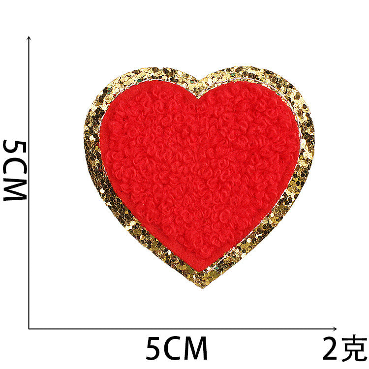 Wholesale Towel Embroidery Heart Glitter Patch Stylish Decorative Applique For Clothing Casual DIY Craft Supply