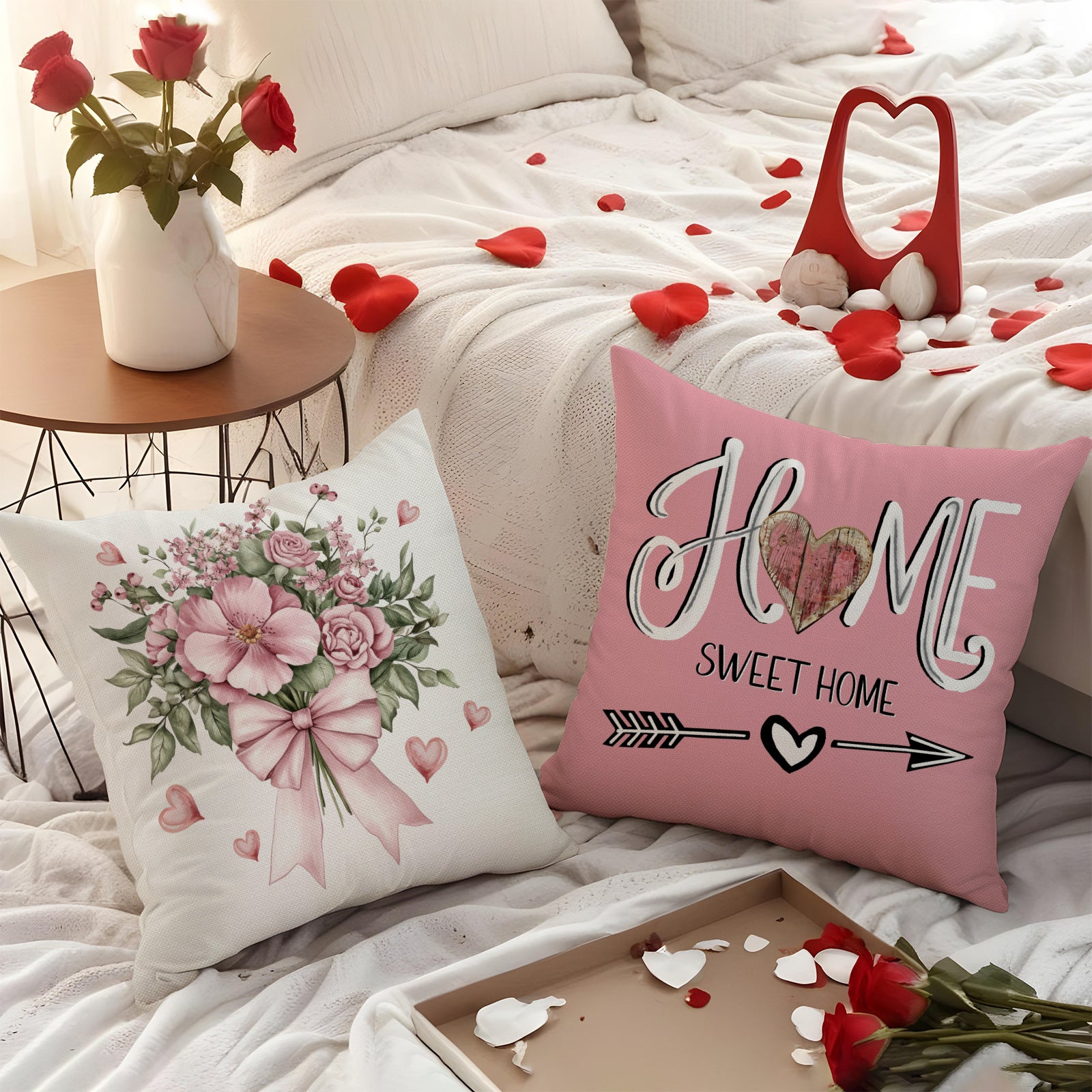 Wholesale Pink Valentine' s Day Pillow Cover Linen Love Letter Print