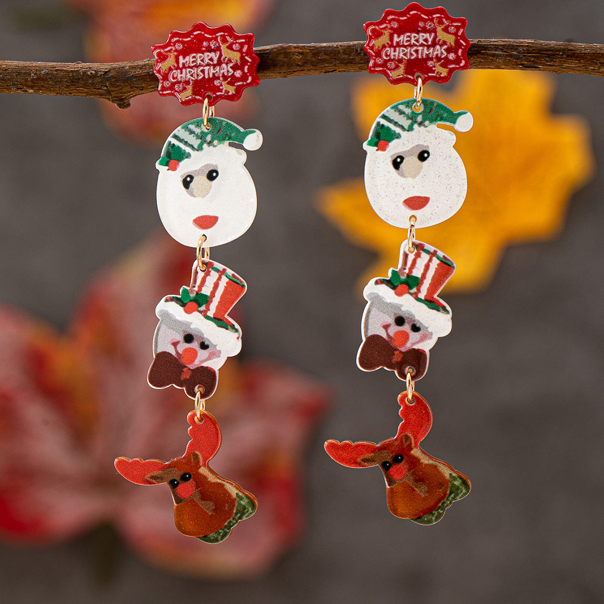 Wholesale 5pcs Snowman  Reindeer Cute Earrings Acrylic Earrings