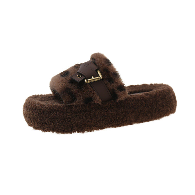 Wholesale leopard print thick-soled slippers autumn and winter wear warm cotton slippers