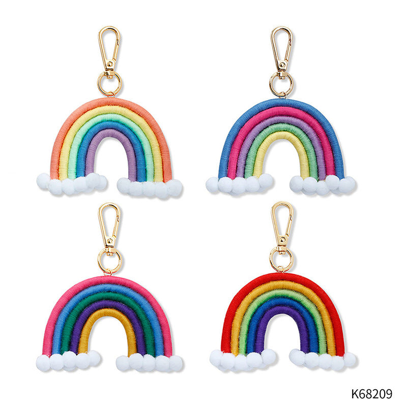 Llavero de aleación de aleación de arcoiris tejido a mano de estilo boho al por mayor