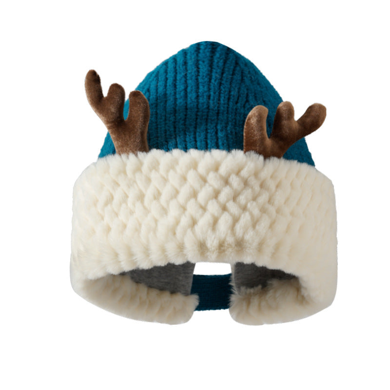 Wholesale Red Christmas cute deer antler plush knitted hat
