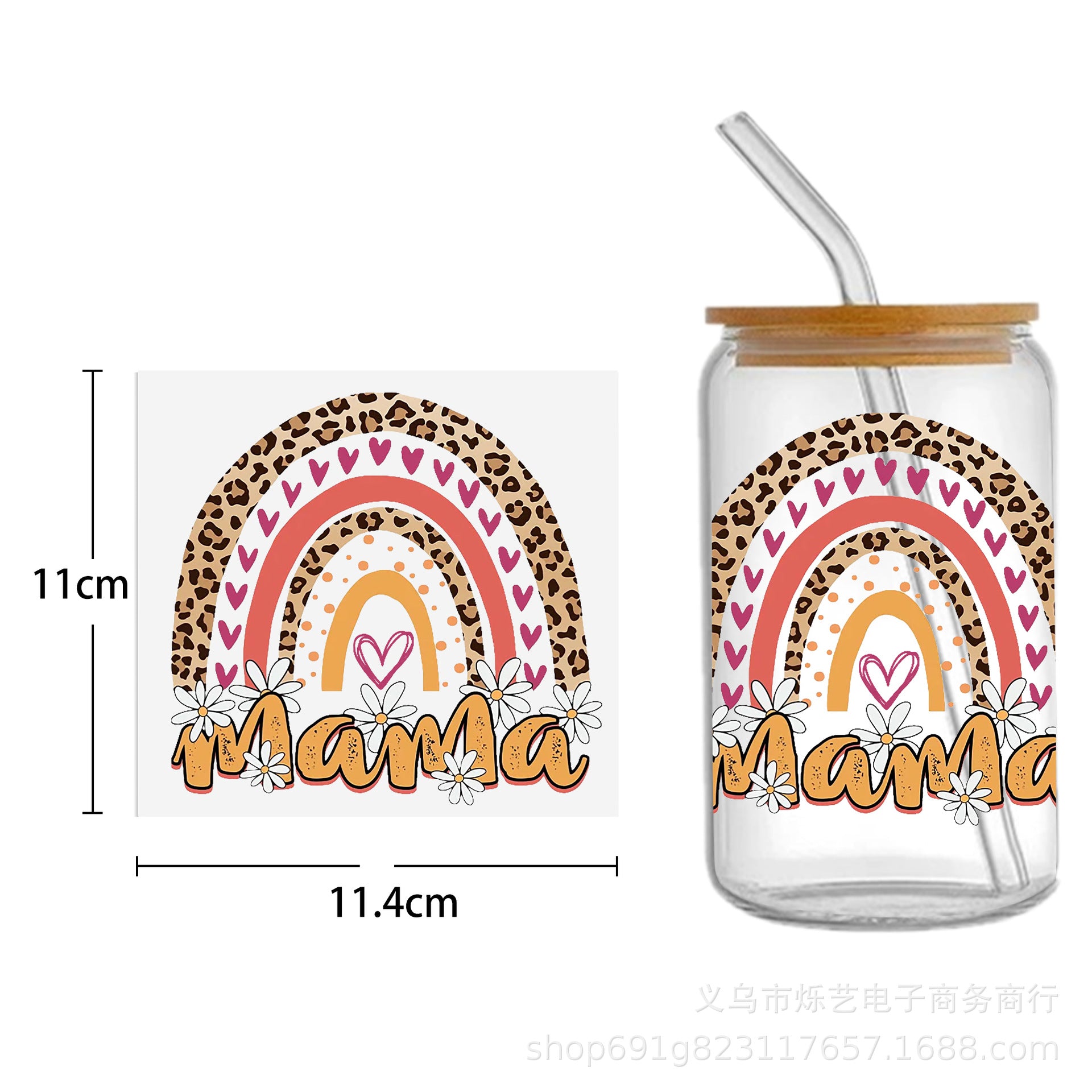 Wholesale 5pcs Mother's Day Flower Series Transparent UV DTF Transfer Crystal Cup Sticker wraps