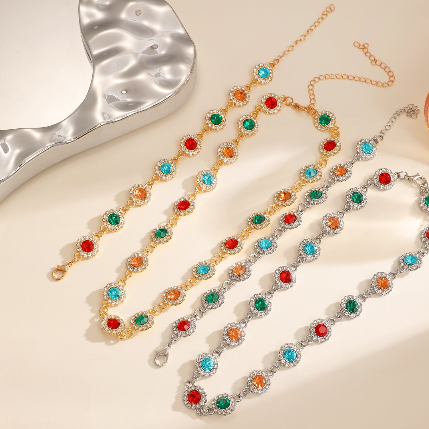 Wholesale French retro color dopamine diamond sunflower necklace