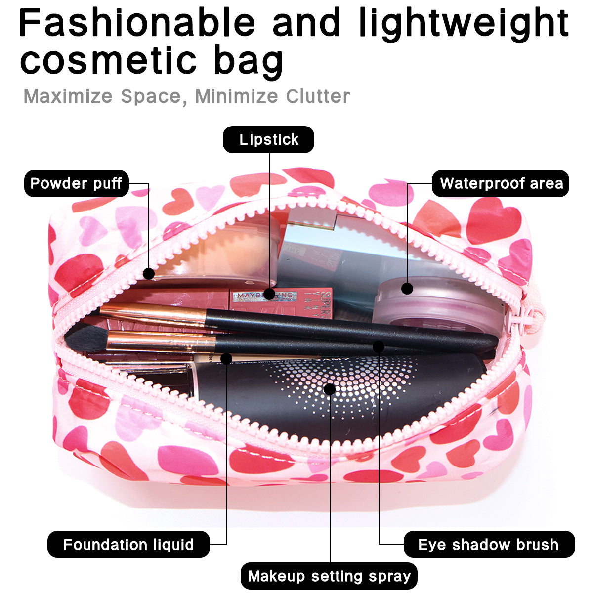 Wholesale polyester love cosmetic bag waterproof travel wash portable wash storage bag