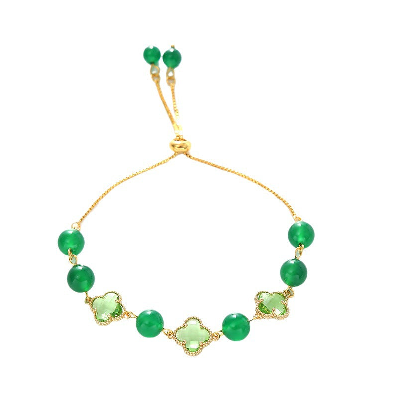 Wholesale Wizard of Oz Lucky Four Leaf Clover Chrysoprase Agate Bracelet