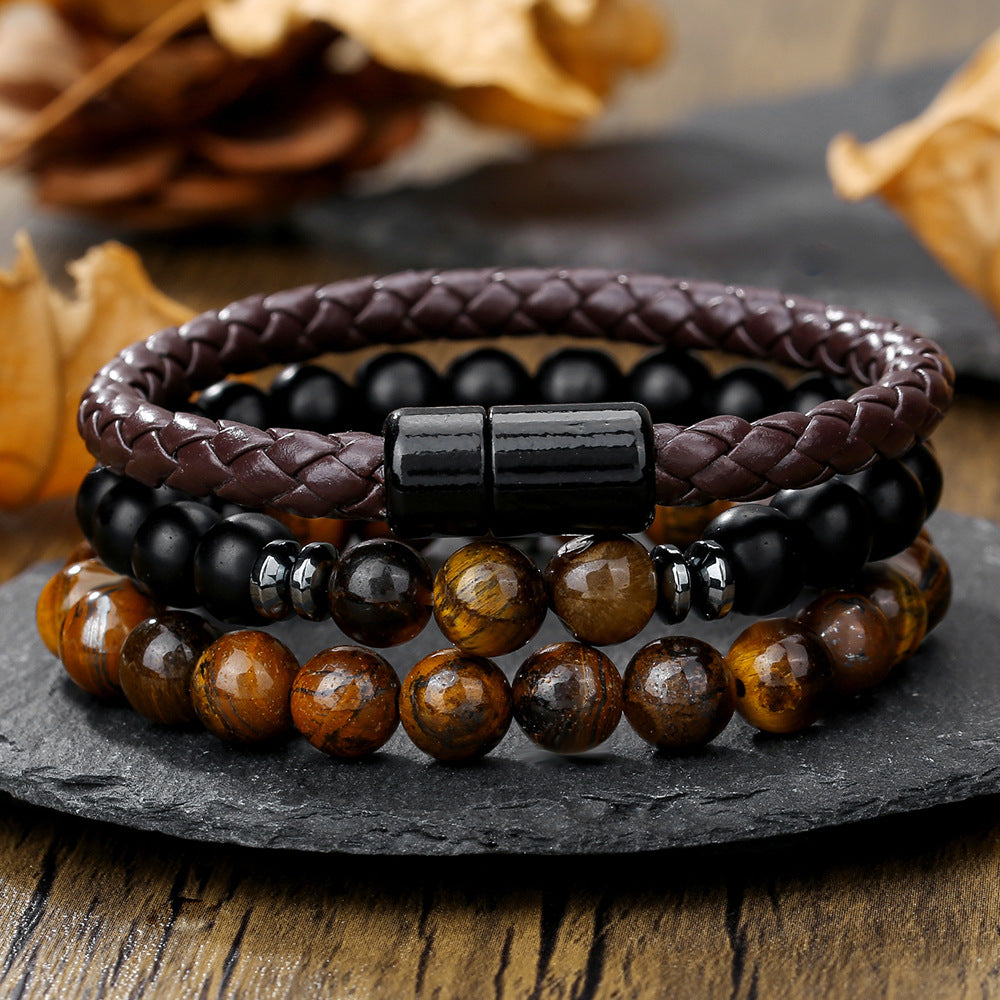 Wholesale Black gallstone broken silver tiger eye stone vintage beaded bracelet