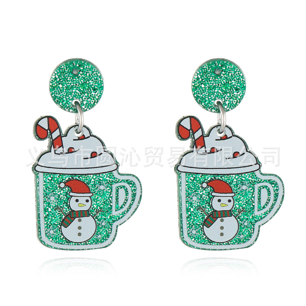 Wholesale Christmas s925 Silver Needle Acrylic Elk Snowman Earrings
