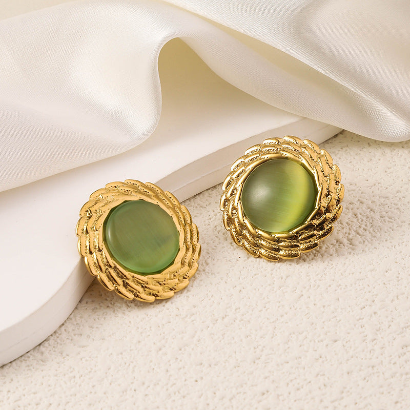 Wholesale Antique Multicolor Round Fried Dough Twists Plated 18k Gold Opal Stainless Steel Earrings