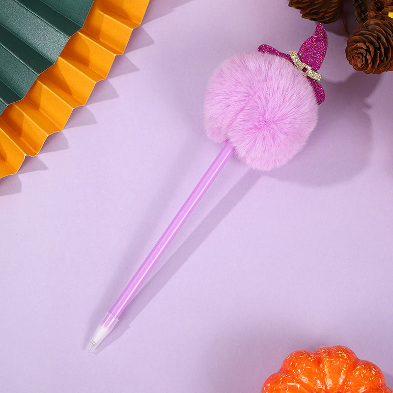 Wholesale Halloween Bat Pumpkin Head Hair Ball Ballpoint Pen