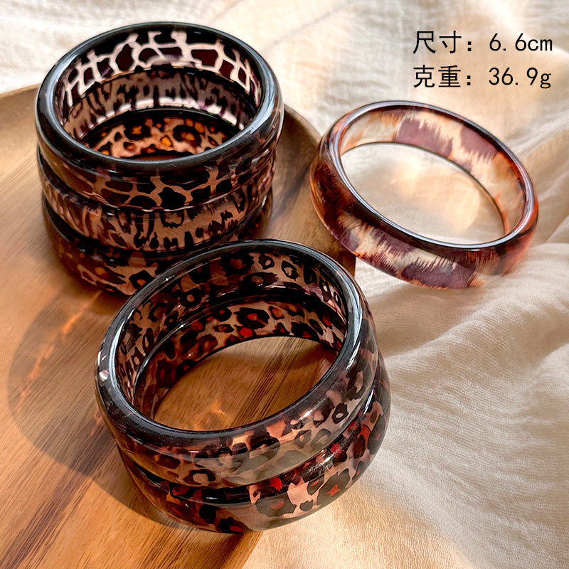 Wholesale  New Resin Geometric Leopard Print Transparent Round Geometric Bracelet Stacked Wristband