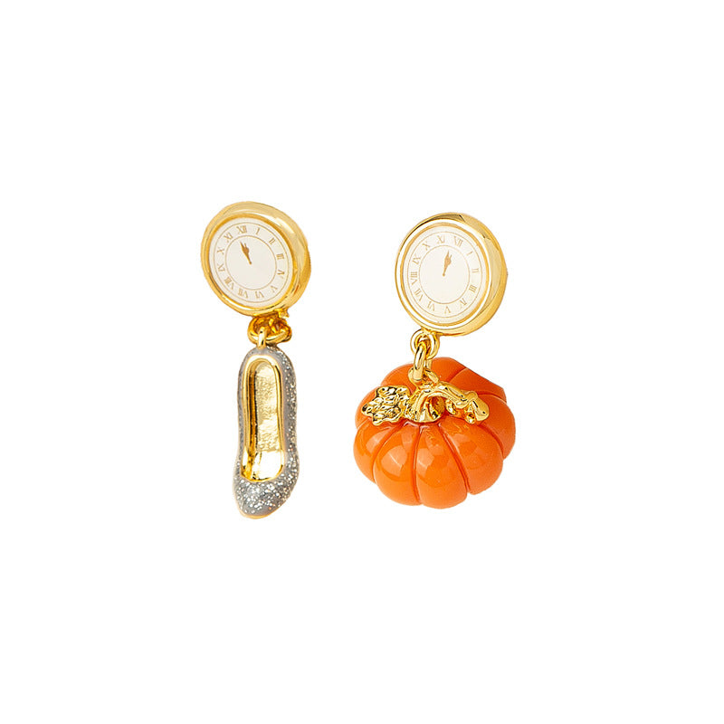 Wholesale Pumpkin Crystal Slippers Creative Clock Earrings