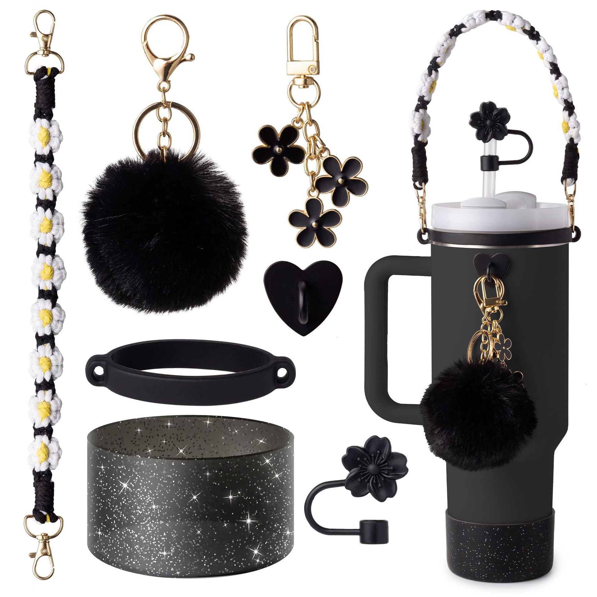 Wholesale Handle Flower Cup Chain Love Flower Straw Cap Cup Accessories