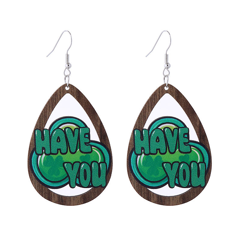 Wholesale St. Parcret festival Green lucky grass rainbow hat beard Irish wooden earrings