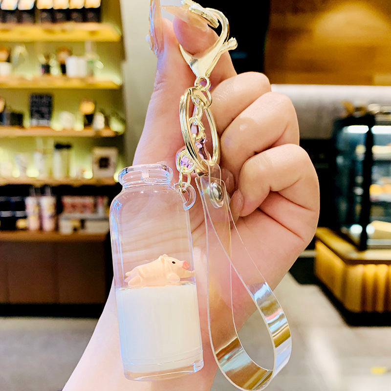 Wholesale Acrylic Floating Milk Pig Liquid Keychain