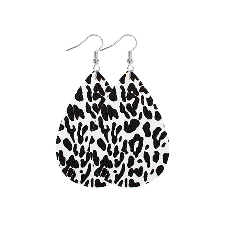 Wholesale Western Style Leopard Print Cow Print Leather Double Sided Print Earrings