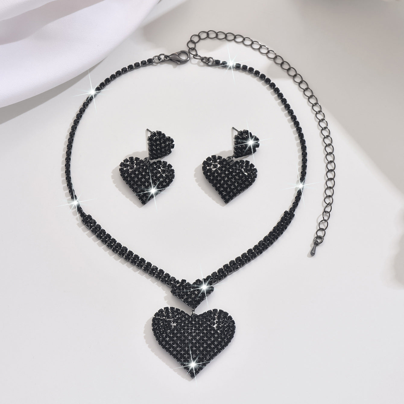 Wholesale Diamond studded Love Valentine' s Day Necklace  Earrings