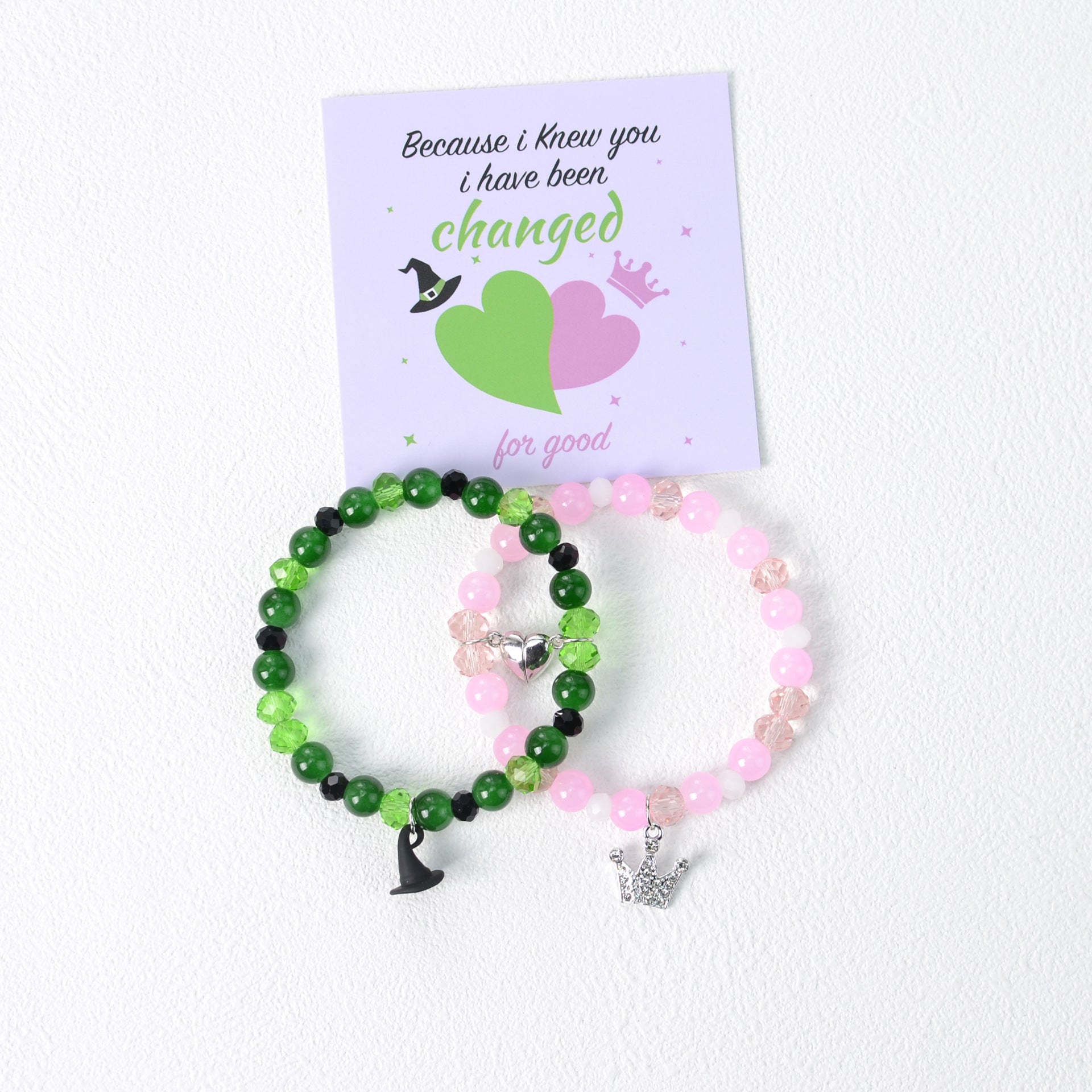 Wholesale  Pink Green Matching Crown Witch Hat Couple  Glass Bracelet