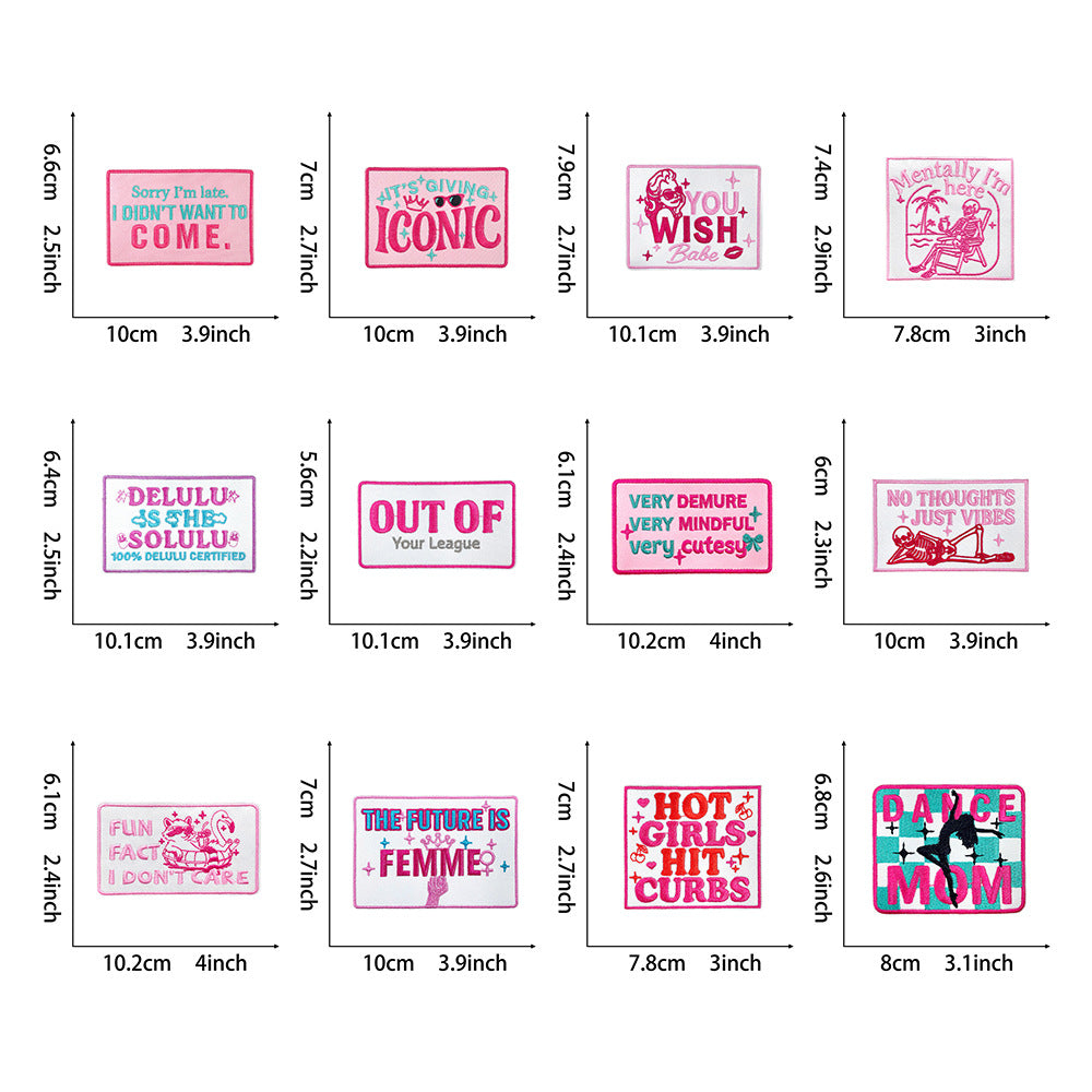 Wholesale Trendy 9 Styles Pink Plaid Letter Embroidered Patches DIY Iron On Applique For Shoes Hats Boutique Resale