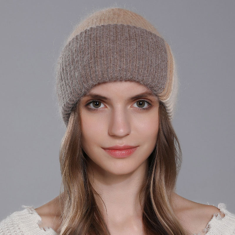Wholesale Rabbit Fur Knitted Winter Fashion Warm Color Matching Wool All-match Women's Pullover Hat