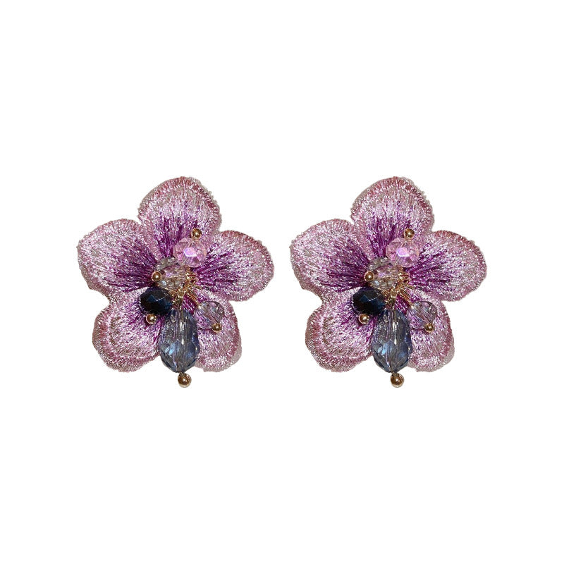 Wholesale Fabric Flowers Crystal Earrings