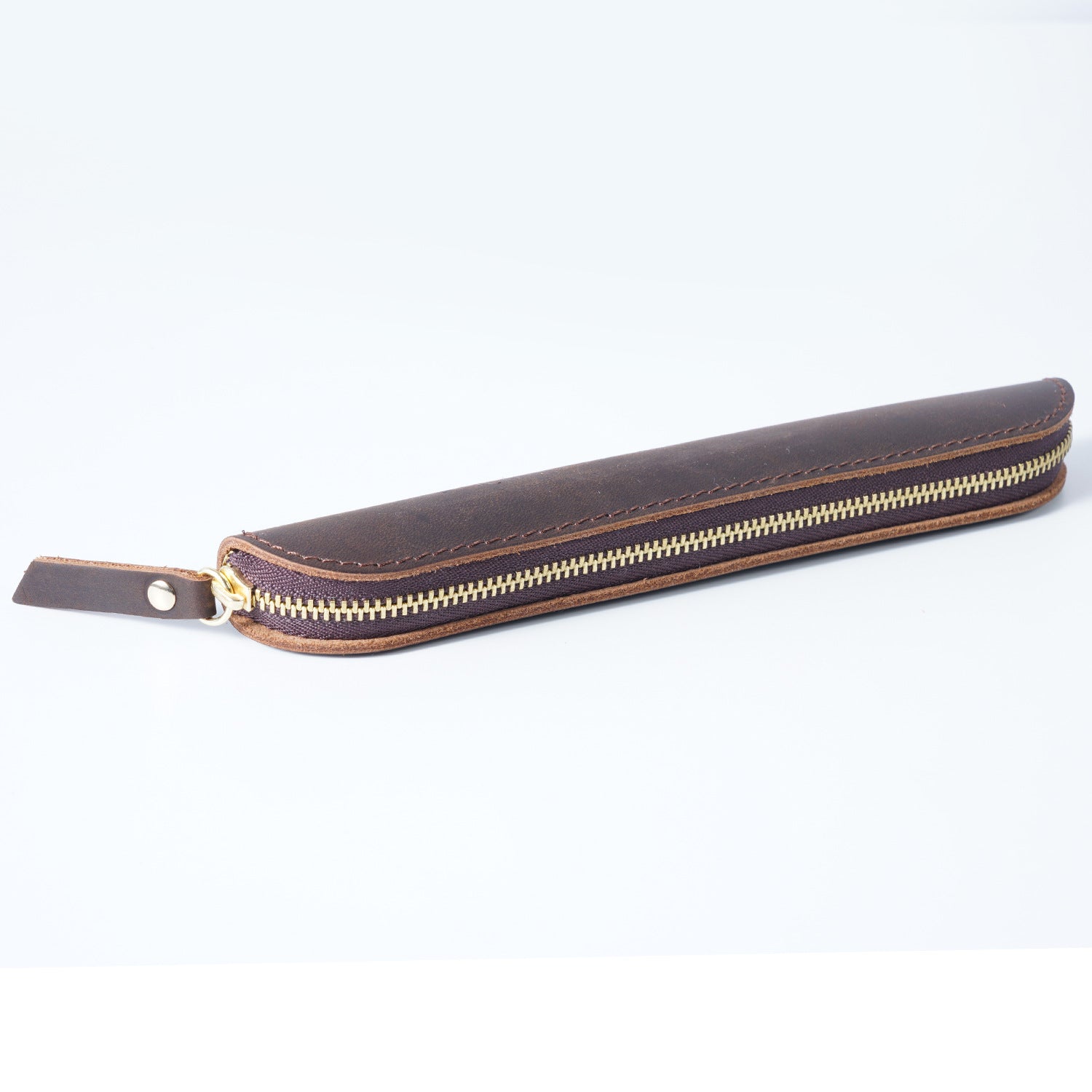 Wholesale Retro Simple Leather Cowhide Zipper Mini Pencil Case