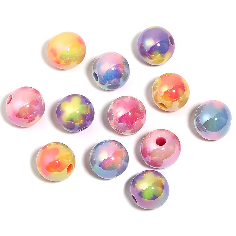 Wholesale 100pcs Candy-colored rabbit head round beads colorful flowers round beads