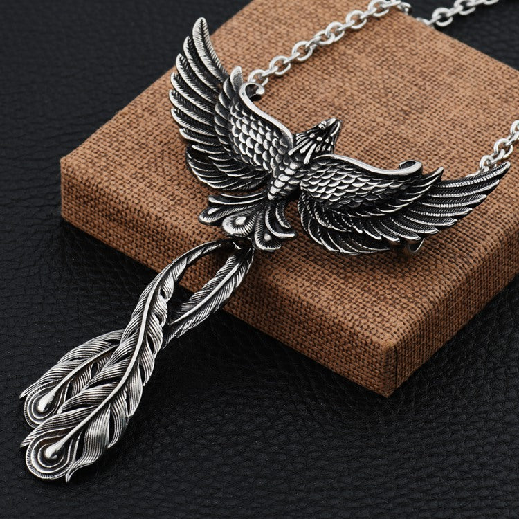 Wholesale Titanium Steel Phoenix Pendant Pearl Chain Necklace Chinese Trend Street Hip Hop Unisex Jewelry