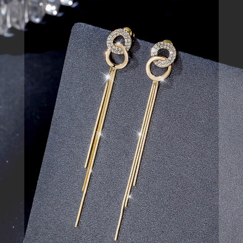 Wholesale Long Vintage Gold Tassel Triangle Clip Earrings