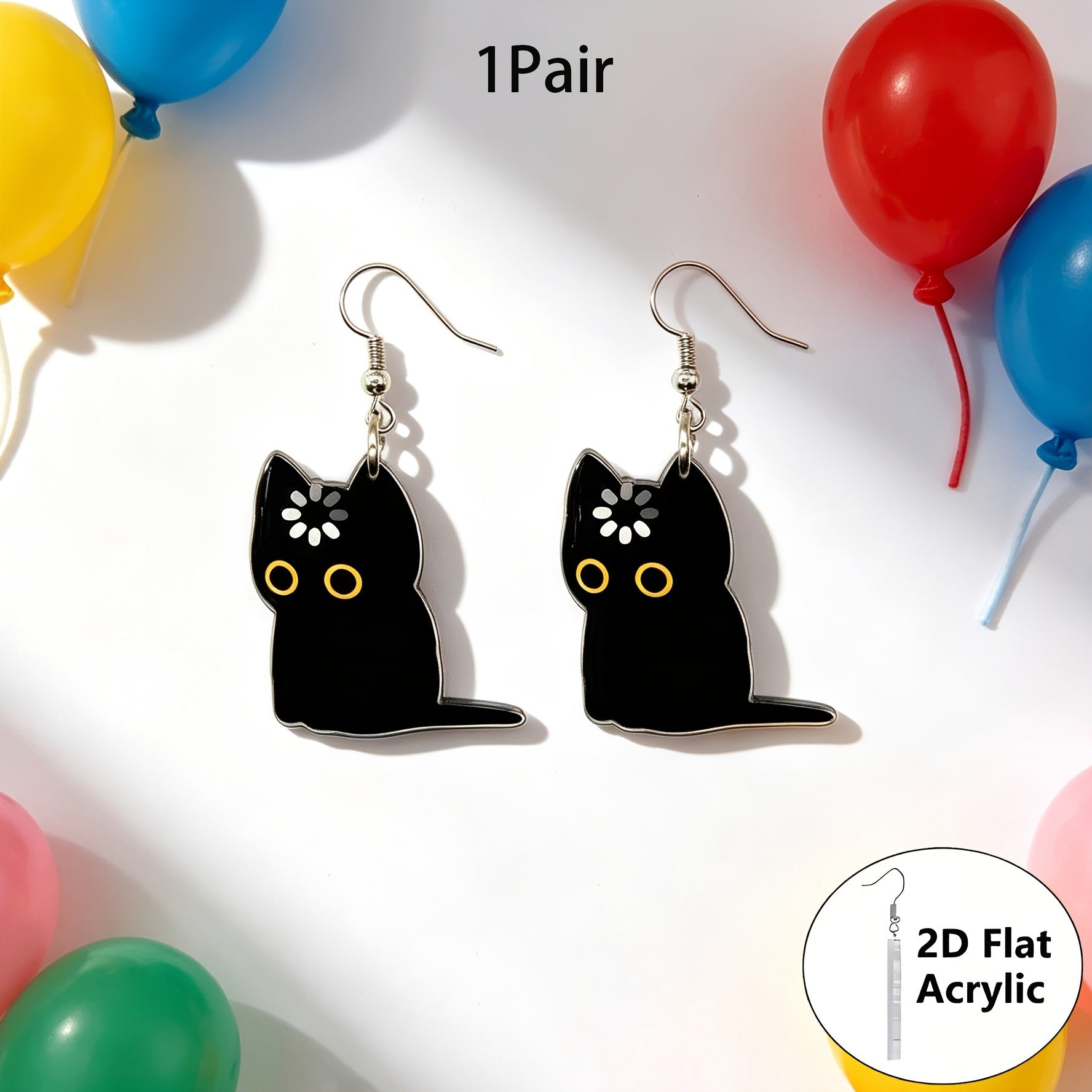 Wholesale Trendy Acrylic 2D Double Sided Cartoon Black Cat Earrings Cute Kitten Jewelry Accessory Boutique Resale Gift
