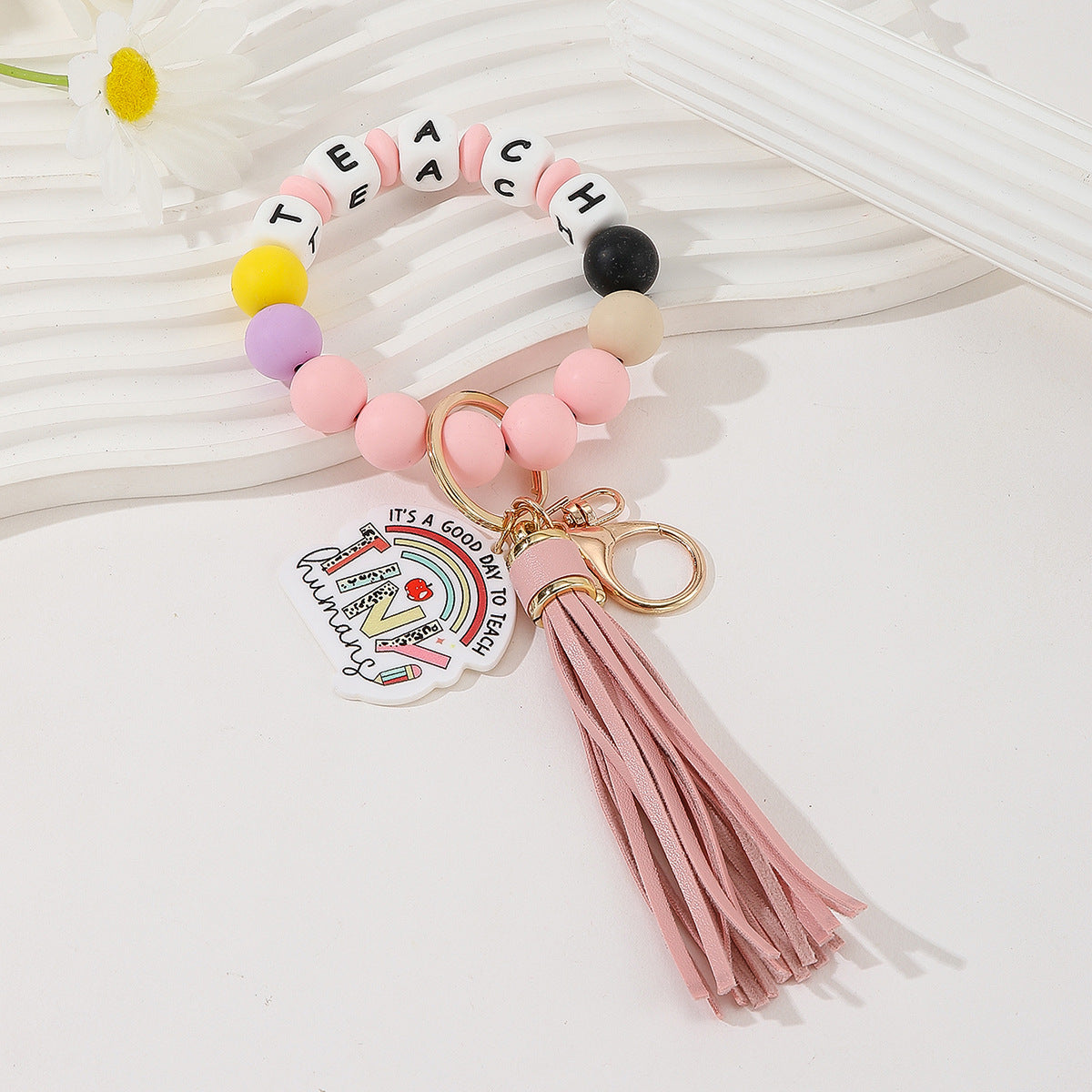 Wholesale Teacher Gift Colorful Silicone Beaded Wrist Keychain