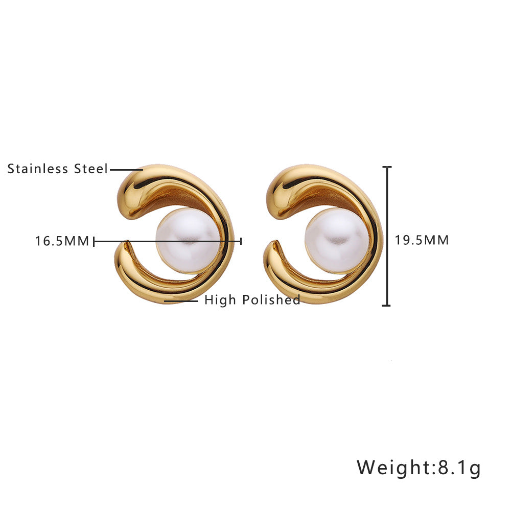 Wholesale Stainless Steel Versatile Fashion Pearl Titanium Steel Earrings