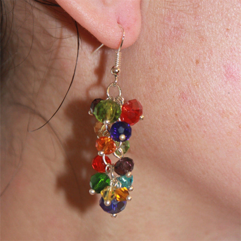 Wholesale Exaggerated Beaded Long Simple Stained Glass Temperament Earrings