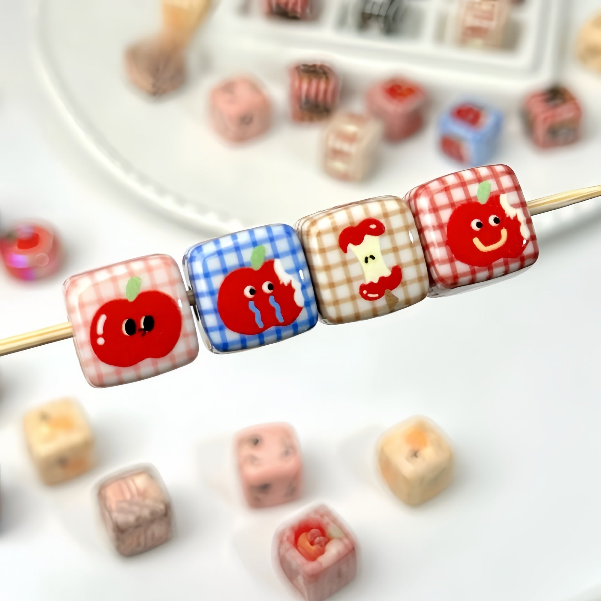 Wholesale 10pcs Acrylic Puppy Apple Square Beaded DIY Handmade Beade